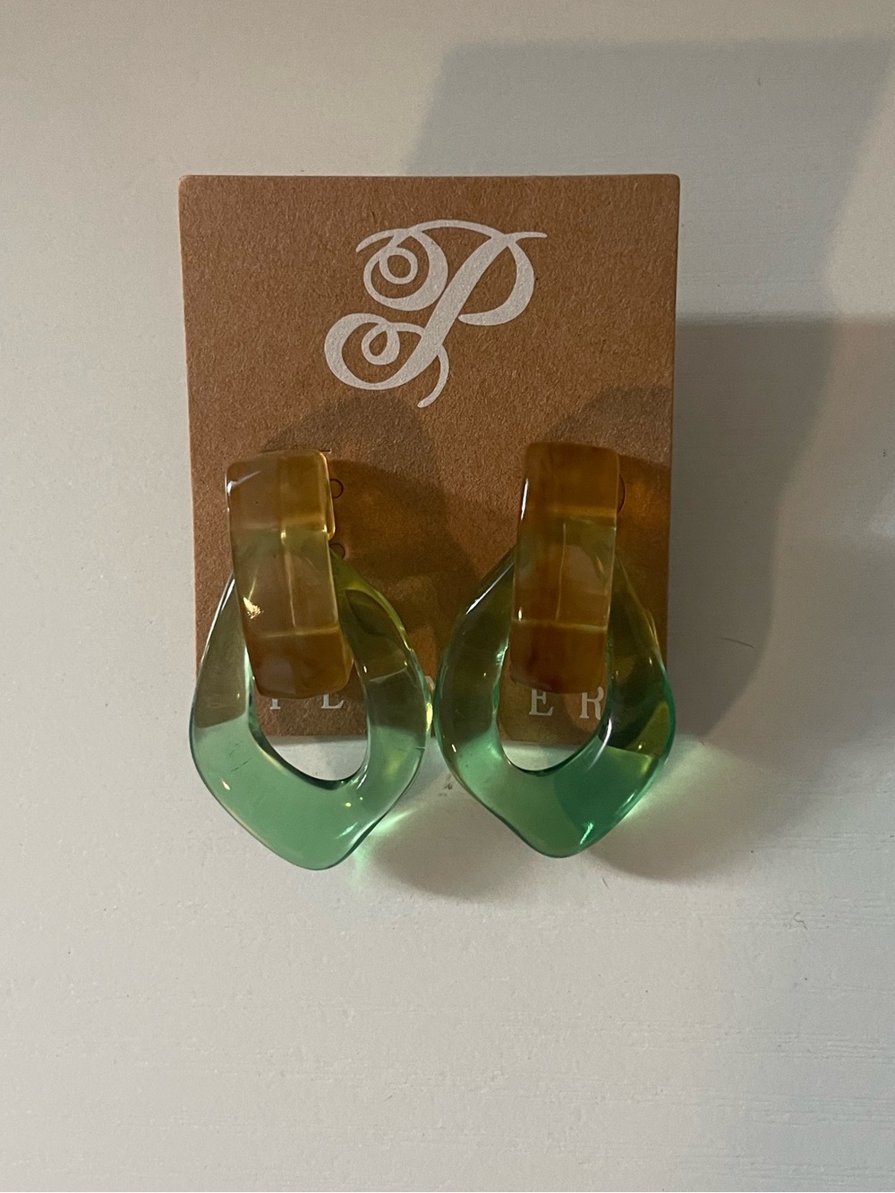Green & Amber Resin Drop Earrings